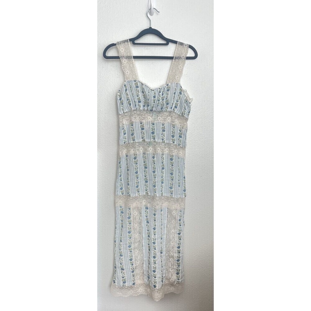 Lace Trim Cottage Midi Tiered Dress Soft Boho Prairie Fairy Romantic Floral Farm